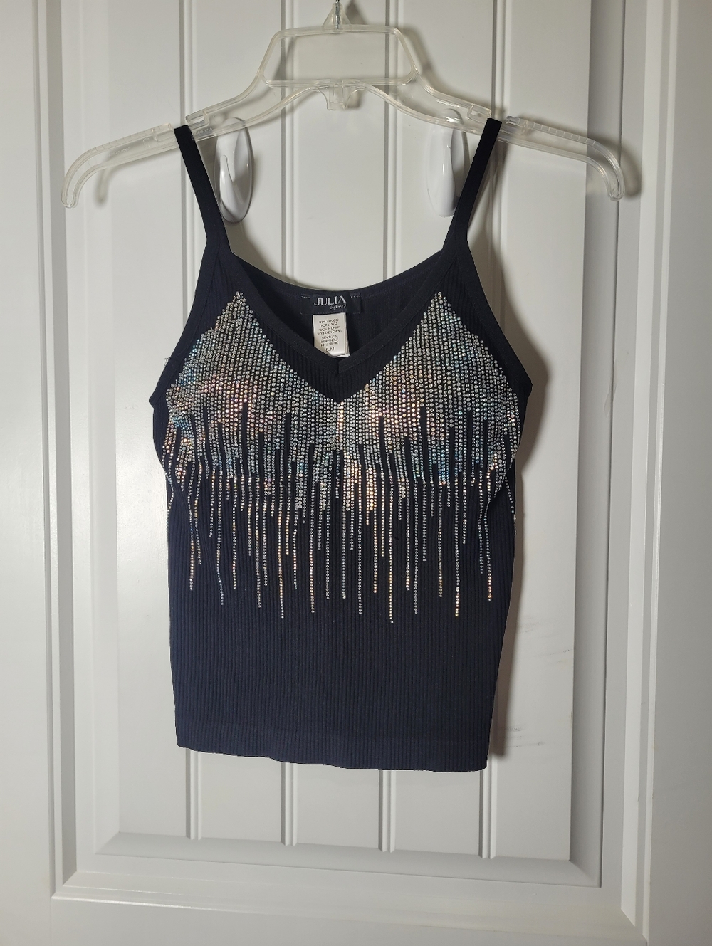 Black glitter V-Neck Spaghetti Strap Tank by Julia by Love J Size S/M
